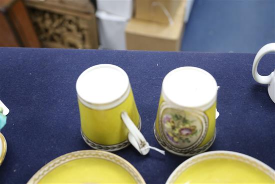 A pair of Derby Pinxton/Mansfield porcelain chocolate cups and saucers, c.1790-1800, cup 8.7cm high, saucer 14.2cm diameter